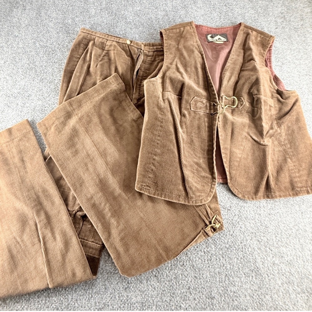 Vintage Jack Winter Corduroy Two Piece Vest and Wide Leg Pants Set Camel Brown